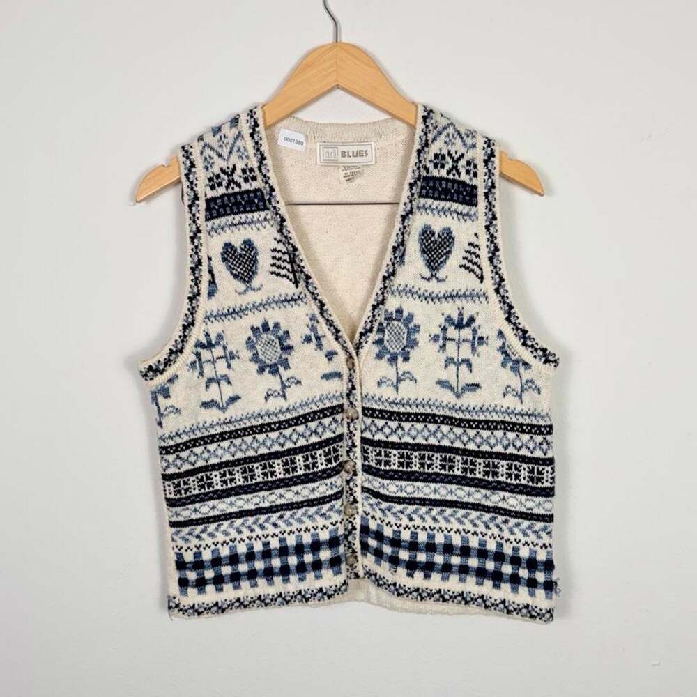 Vintage Patterned Sweater Vest Floral Preppy Grandma Style